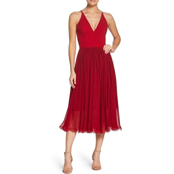 Dress the Population Dresses & Skirts - Dress the Population Alicia Mixed Media Midi Dress Color-Red Size/Large MSRP$198